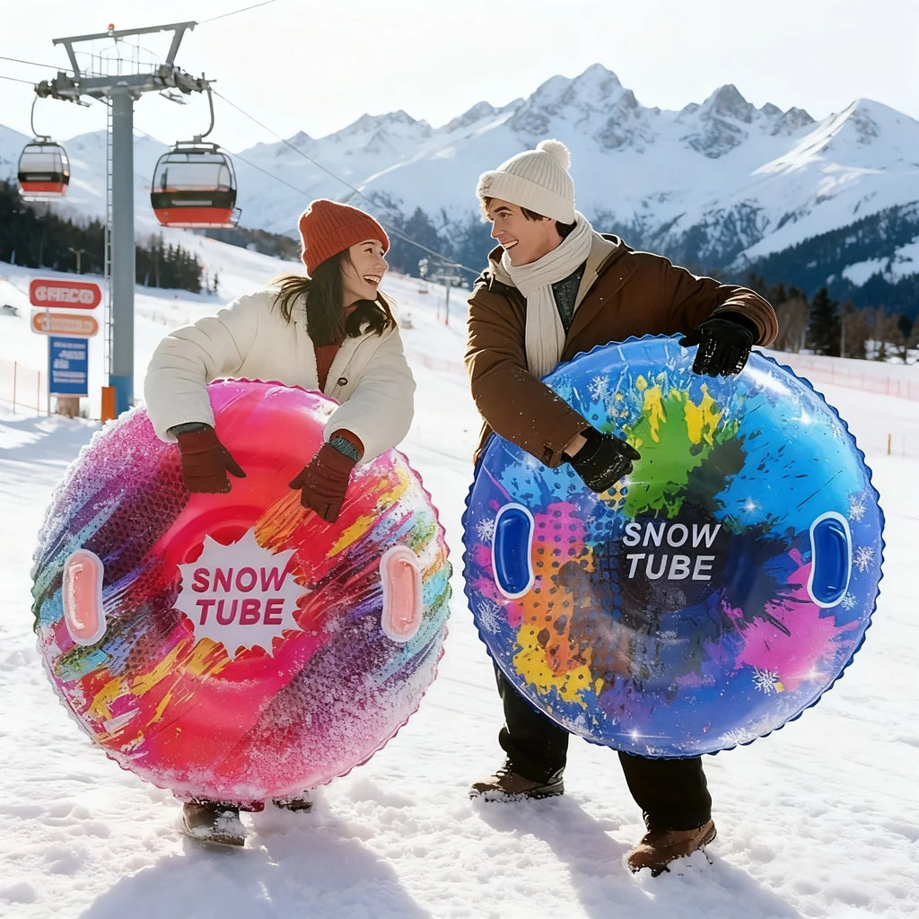 2 unidades de trineo de nieve inflable de PVC plegable iridiscente, tubo de esquí resistente, tobogán de invierno para exteriores, equipo familiar para esquiar en la nieve.