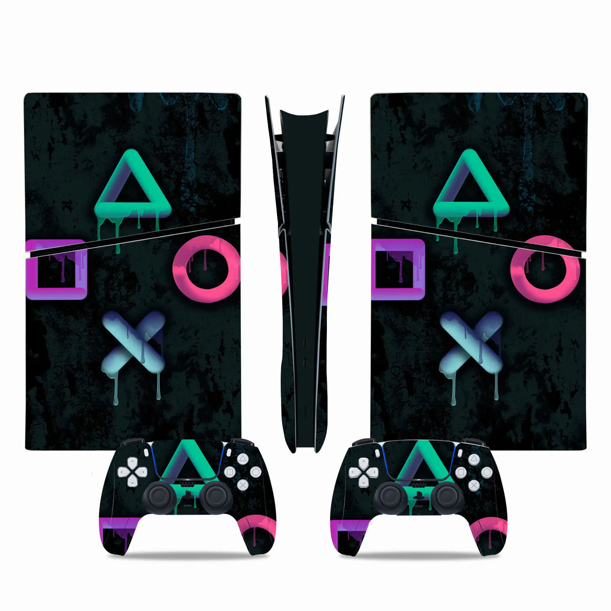 For PS5 Slim Digital Edition Console and 2 Controllers Geometry Design Skin PS5 Slim Digital Sticker Vinyl Wrap Cover Full Set