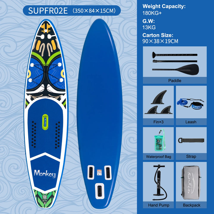 SUP hinchable Funwater SUPFW55C, 335x84x15 cm, 165 kg+, tabla de paddle surf rosa y lila con palmeras tropicales para yoga, escapadas a la playa, rutas en lagos y pesca tranquila, accesorios incluidos