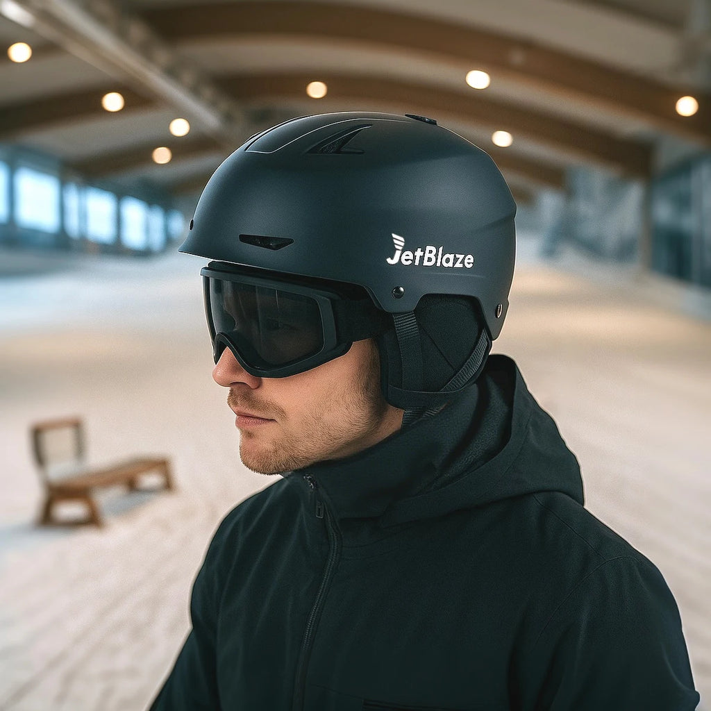 Casco de esquí Jetblaze con máscara facial gratuita - Casco de snowboard unisex ajustable, ligero, con forro de ABS/PC a prueba de golpes, almohadillas para los oídos extraíbles, equipo para deportes de invierno
