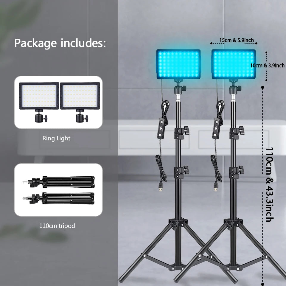 Panel de luz LED para fotografía y vídeo, Kit de lámpara de estudio fotográfico con soporte para trípode, filtros RGB para disparar transmisión en vivo Youbube