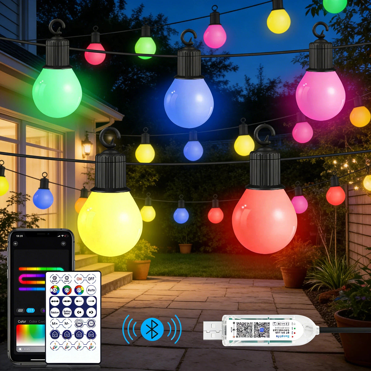 Smart WIFI/Bluetooth LED Bulb String Light 15/30M RGBIC USB Fairy Light Outdoor Garden Patio Camping Christmas Decor LED Garland