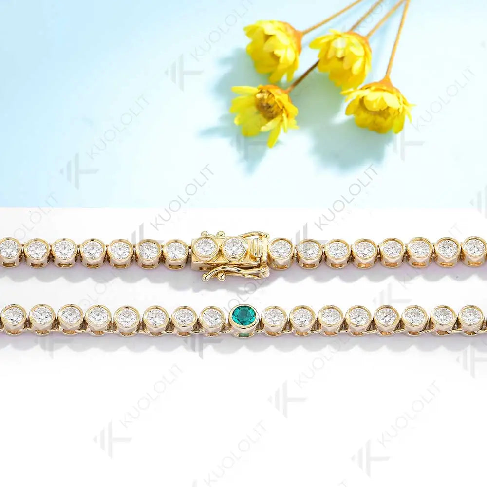 Kuololit-collar de tenis de Esmeralda cultivada en laboratorio de 7 quilates para mujer, collar de moissanita de oro sólido de 18K, 14K y 10K para fiesta, regalos de navidad