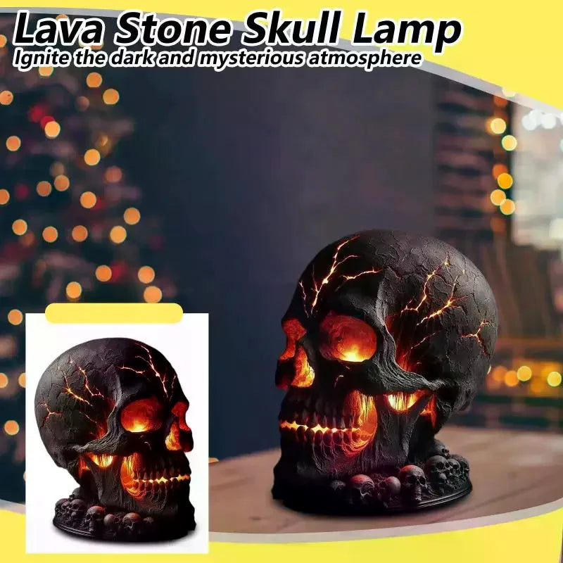 Lámpara de escritorio con forma de calavera de piedra de magma y luz LED espeluznante para decoración de repisa en fiestas de Halloween, un acento único para encender la habitación