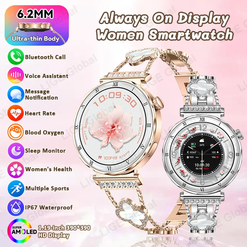 Reloj inteligente LIGE para Android e iOS, ultrafino, para mujer, con pantalla siempre encendida, pulsera deportiva, llamadas Bluetooth y pantalla AMOLED