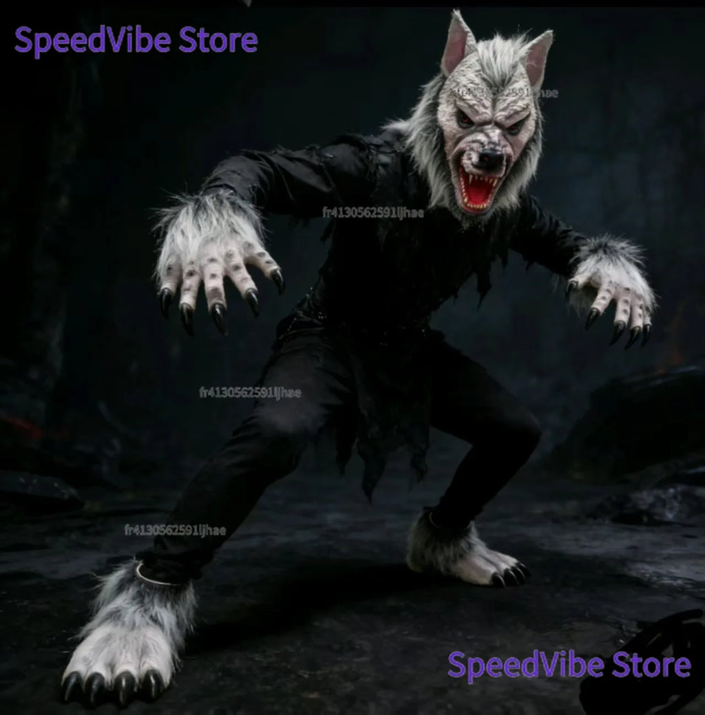 Kit de Disfraz de Cosplay de Hombre Lobo Talla Única para Halloween, Máscara de Lobo de Terror, Garras, Guantes, Disfraz para Juego de Roles, Broma, Fiesta de Cosplay