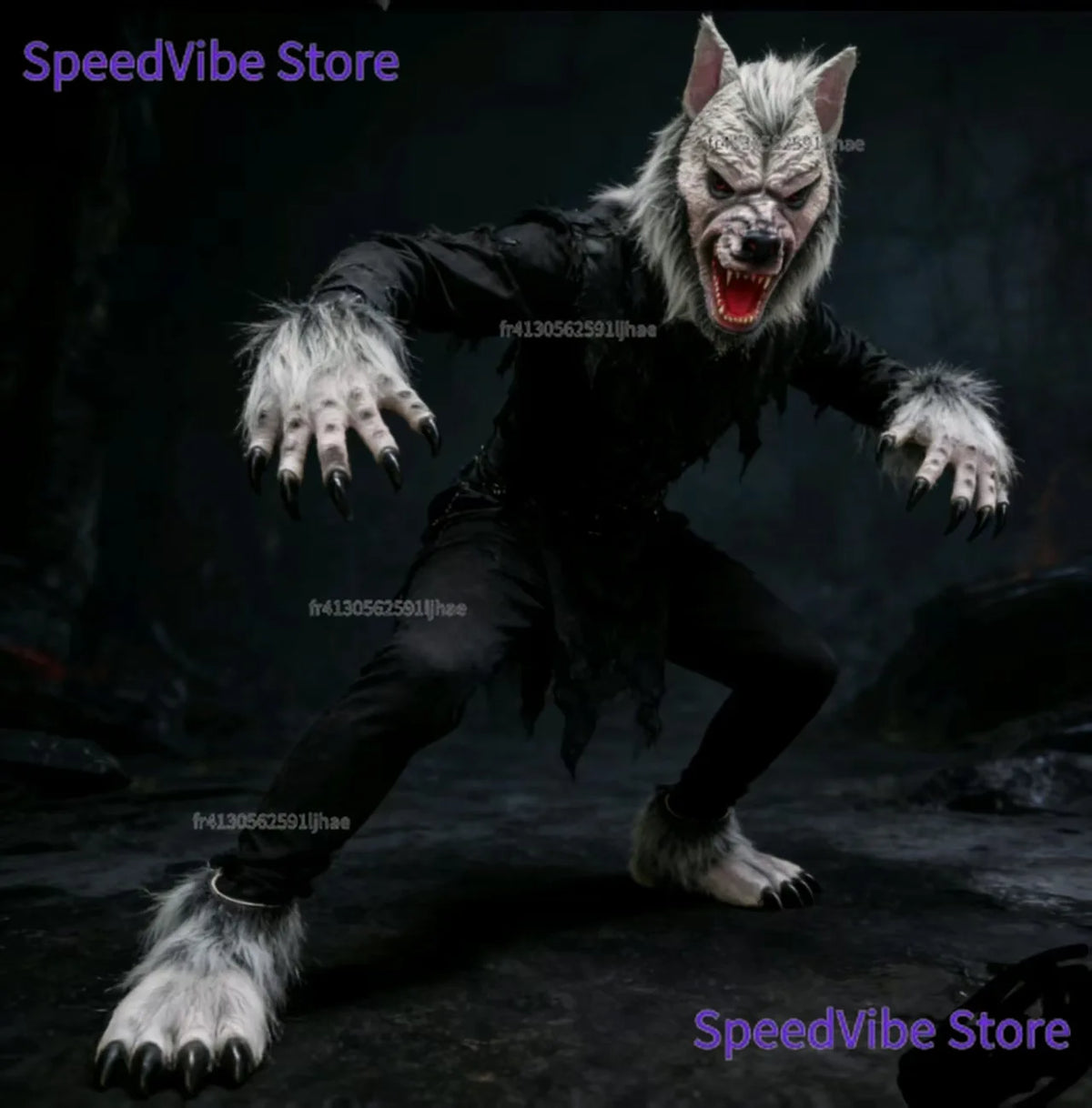 Kit de Disfraz de Cosplay de Hombre Lobo Talla Única para Halloween, Máscara de Lobo de Terror, Garras, Guantes, Disfraz para Juego de Roles, Broma, Fiesta de Cosplay