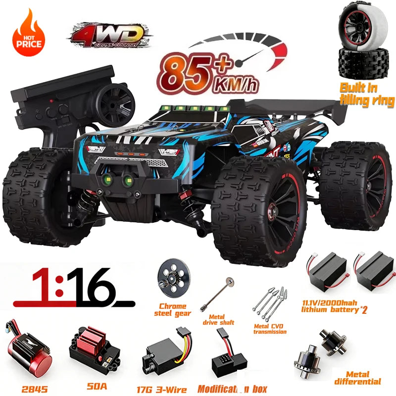 SG116MAX SCY9522 1:16 Auto de Carreras de Alta Velocidad con Derrape a 80KM/H, Motor sin Escobillas, 4WD, 9522PRO 50KM/H, Auto RC Todoterreno, Juguetes para Niños, Regalo