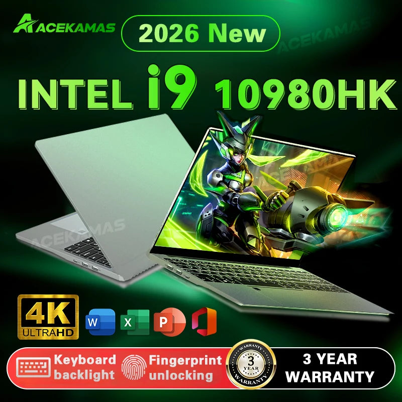 Portátil Ultrafino de 15.6' con Intel Core I9-10980HK, Windows 11 Pro, 16GB de RAM, 1TB/2TB SSD, Desbloqueo por Huella Dactilar, PC Portátil para Juegos