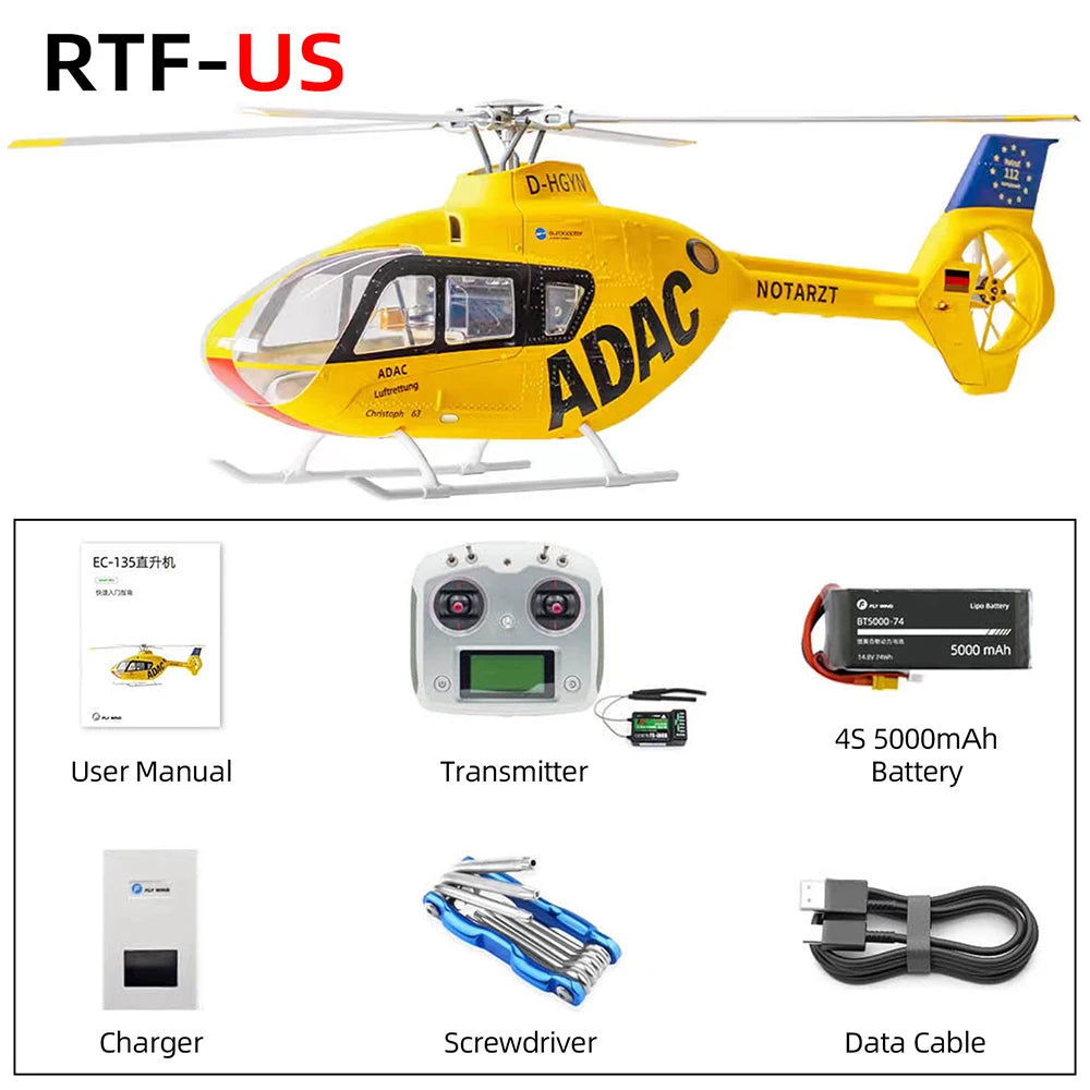 (Nuevo Color) Helicóptero RC Fly Wing EC-135 10CH con giroscopio de 6 ejes, GPS, batería de 5000mAh y control de vuelo ACE