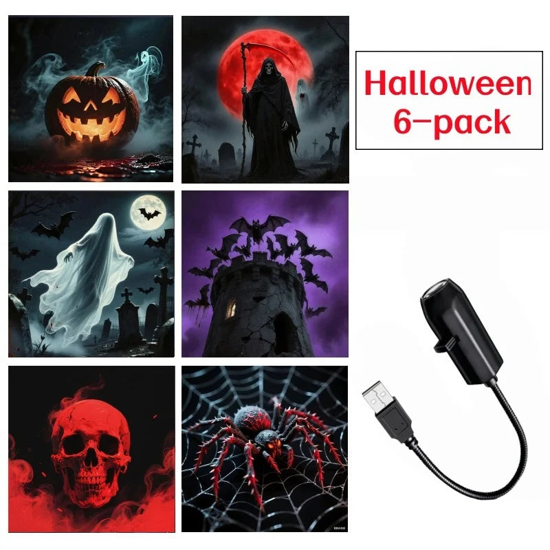 Lámpara de proyección LED USB para Halloween, 3/6 piezas, luz con patrones de fantasma y esqueleto, luz nocturna, luz de ambiente navideño, decoración festiva