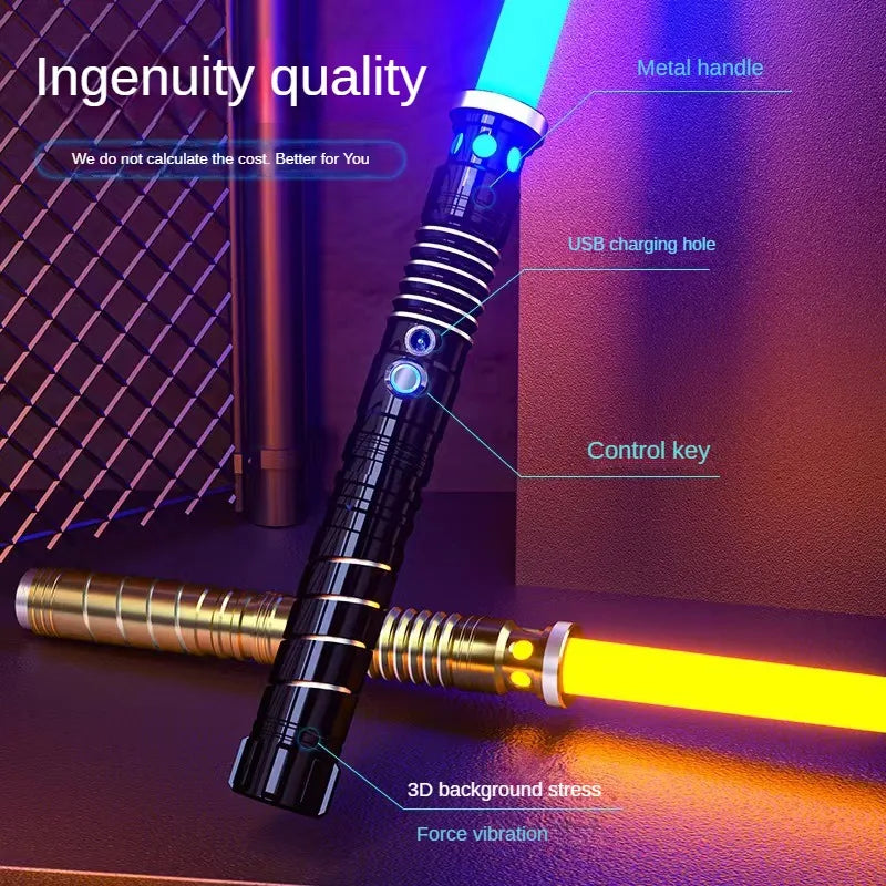 Juguete de espada láser de metal, sable de luz RGB con 7 colores, sonido, efectos Force FX, FOC Blaster, espada láser Jedi para niños, regalo