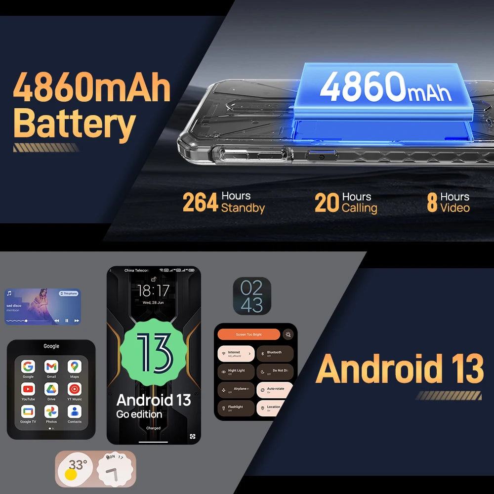 Teléfono robusto Ulefone Armor X12, smartphone Android 13, hasta 6 GB de RAM, 32 GB de ROM, 4860 mAh, 13 MP, 5,45", 4G, NFC, teléfono global