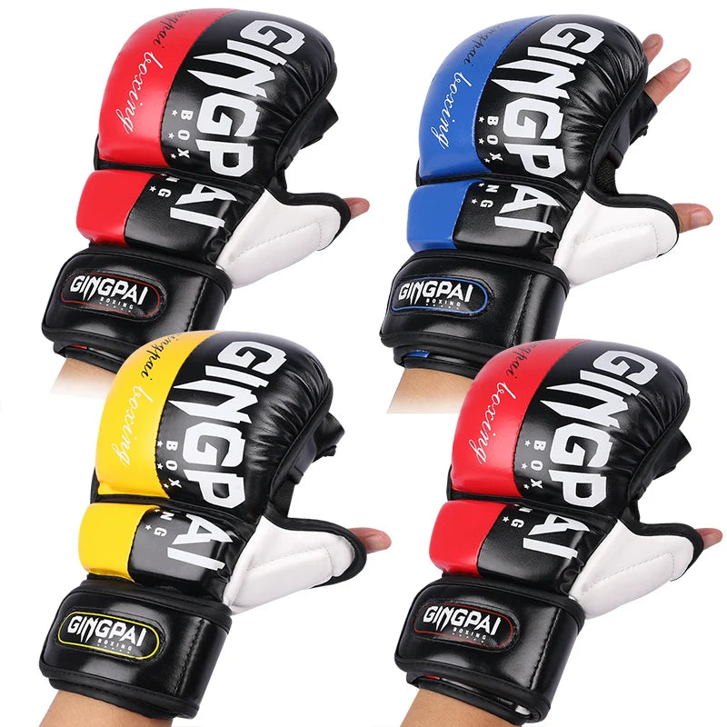 Guantes de boxeo profesionales MMA de medio dedo, guantes de entrenamiento de artes marciales mixtas de lucha libre Sanda engrosados