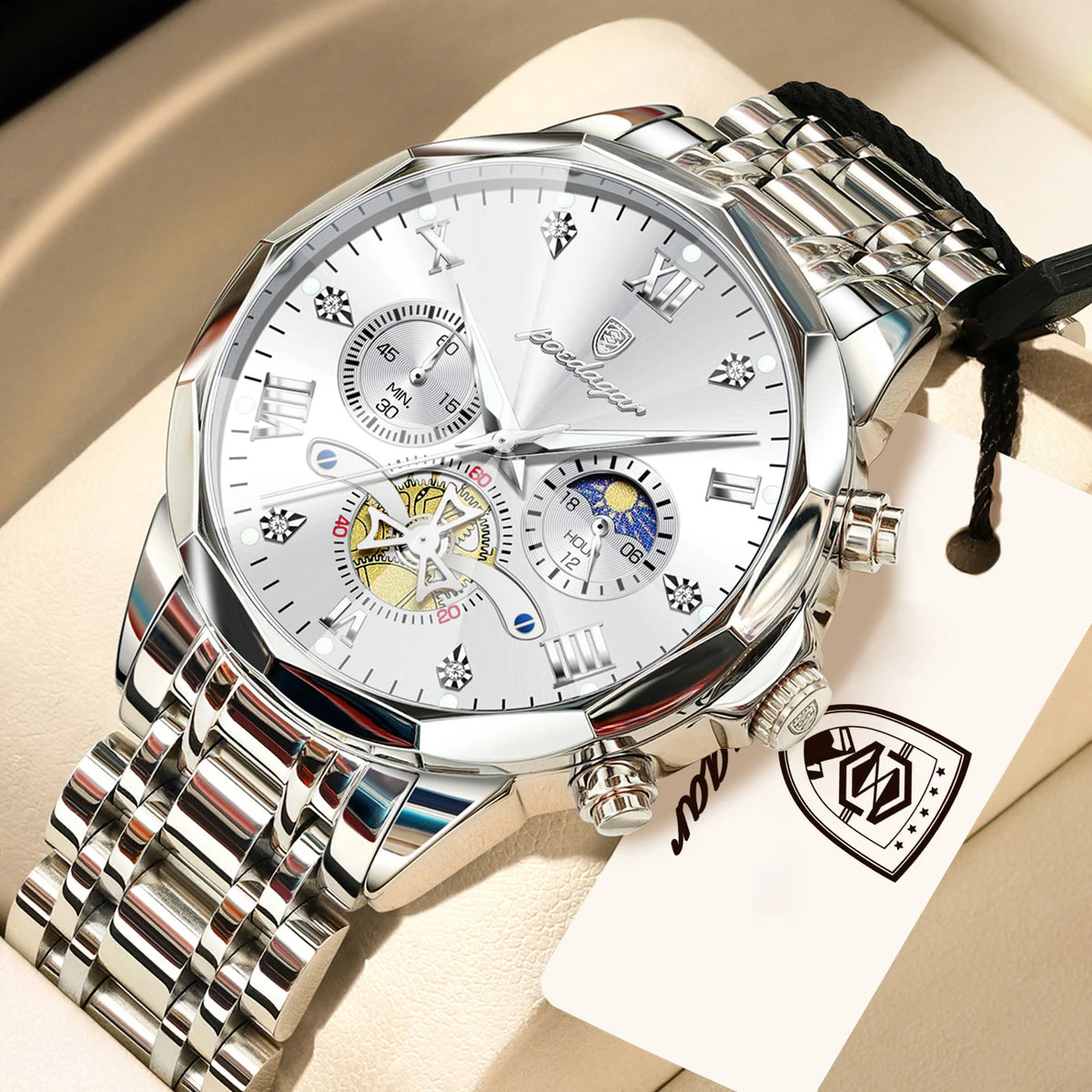 Reloj de lujo original para hombre POEDAGAR, resistente al agua, luminoso, cronógrafo, de acero inoxidable, de cuarzo, para negocios, Reloj Hombre