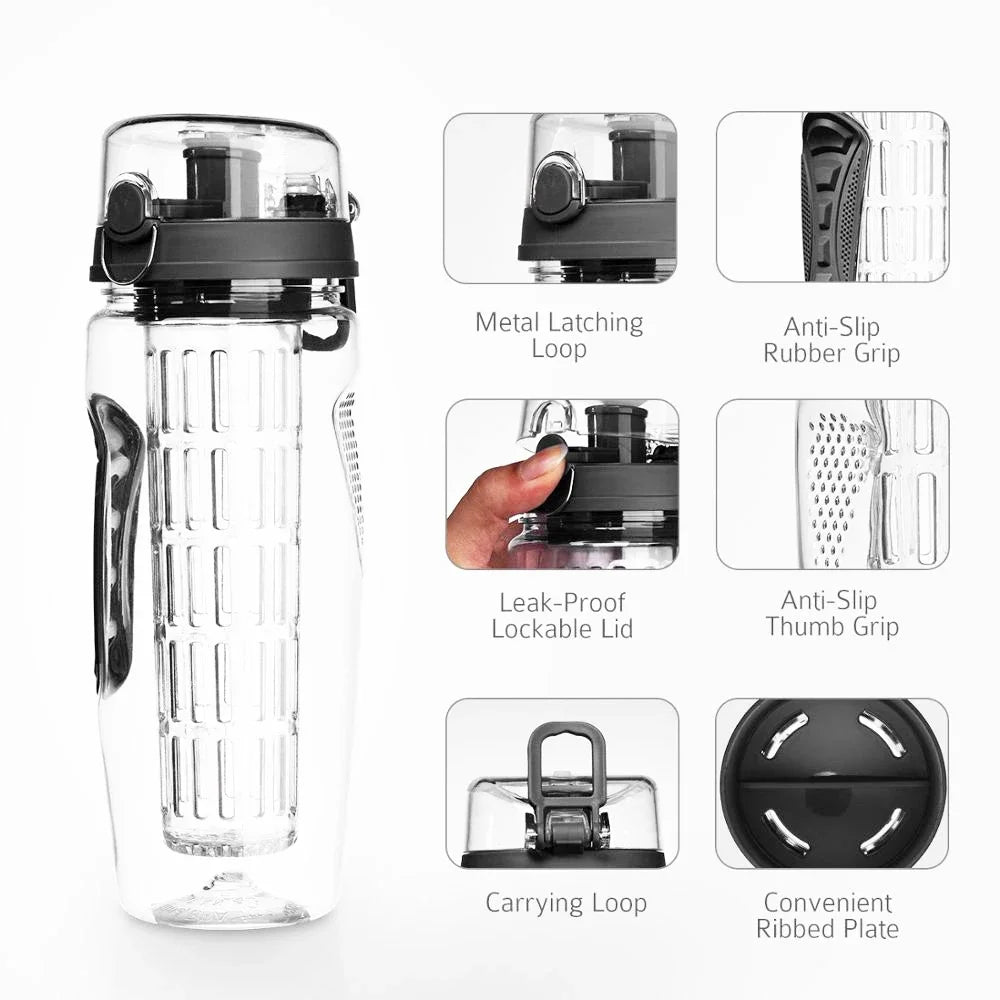 Botella de agua con infusor de frutas sin BPA, coctelera de jugo, botella de agua deportiva con limón, botellas deportivas para beber frutas para niña
