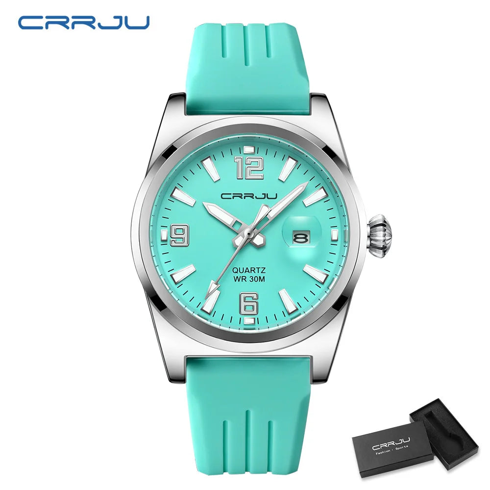 Reloj de pulsera de cuarzo casual CRRJU de moda, resistente al agua, para hombre, con correa de silicona deportiva, manecillas luminosas.