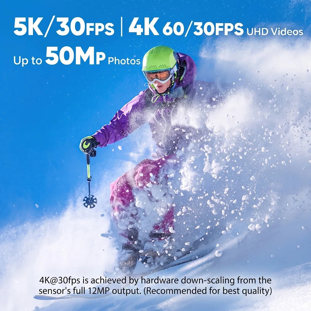 Cámara de acción 5K 4K Ultra HD con doble pantalla, estabilización electrónica de imagen (EIS) y función antivibración, ideal para deportes, 170. °   Cámara de gran angular con WiFi y control remoto, 50MP, para fotogr