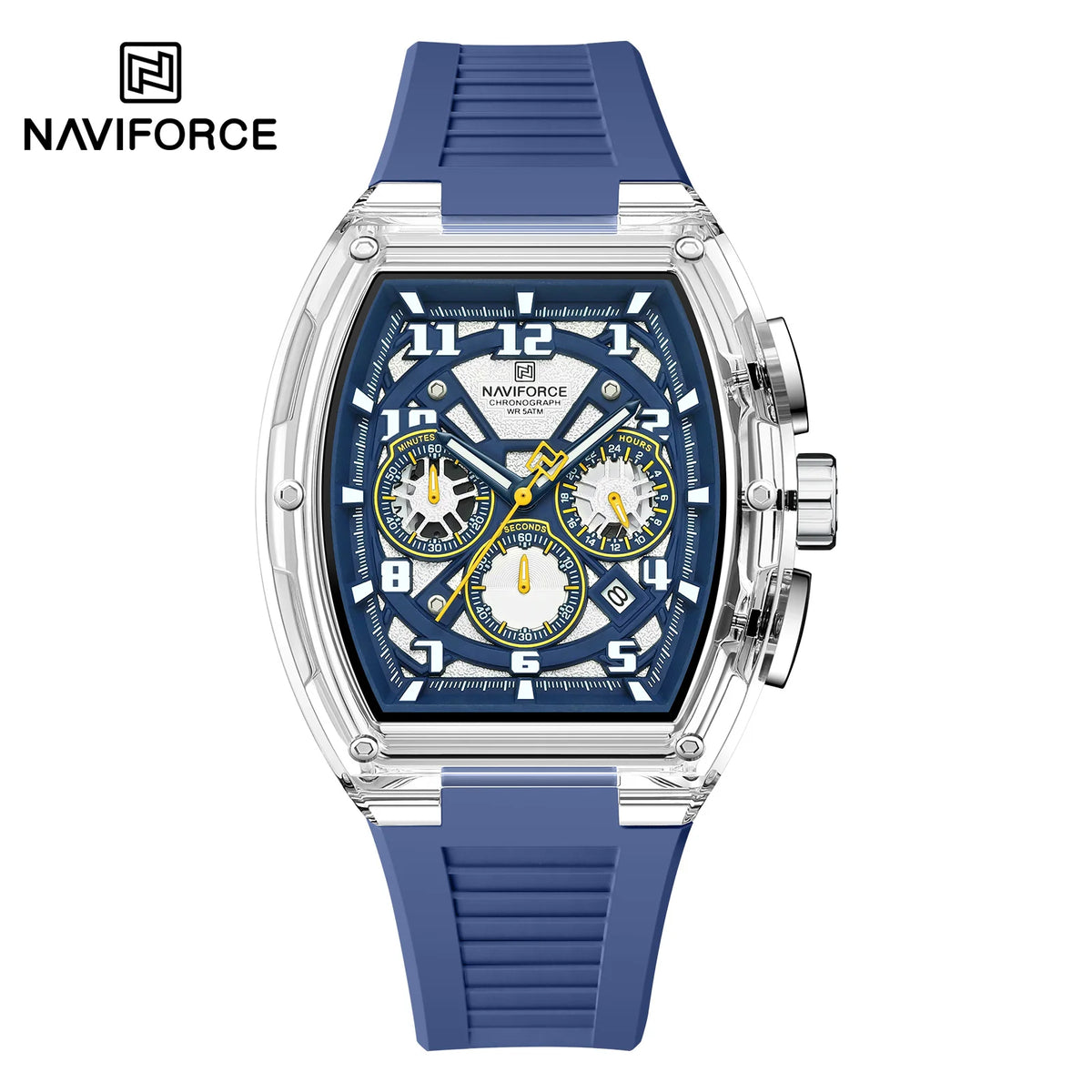 Reloj para hombre NAVIFORCE de tendencia deportiva, cronógrafo multifuncional, alta calidad, resistente al agua 50 m y a prueba de golpes.