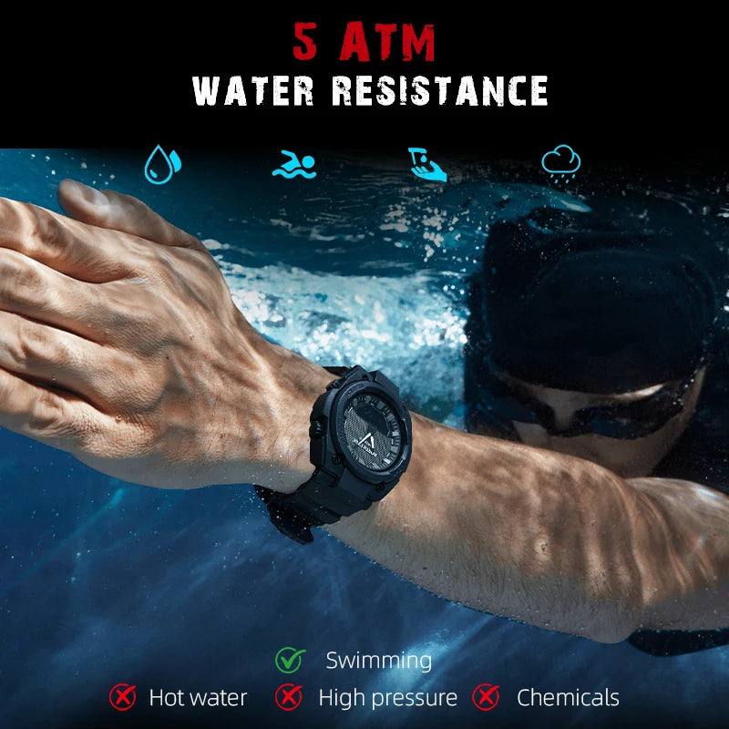 Reloj militar digital para hombre NORTH EDGE FORTRESS, deportivo, para exteriores, resistente al agua 50m, con hora mundial, cuenta regresiva y pantalla LED