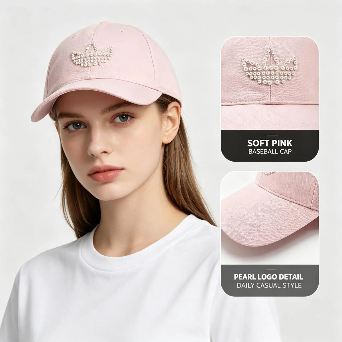 Gorra de béisbol para mujer Adidas Originals KZ0754, algodón, logo del trébol con pedrería, talla única, gorra casual de uso diario, rosa claro