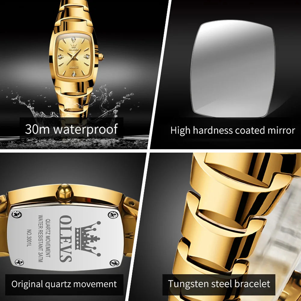 Reloj de cuarzo para mujer marca OLEVS de acero de tungsteno en forma de barril de vino, resistente al agua con luz nocturna 7006