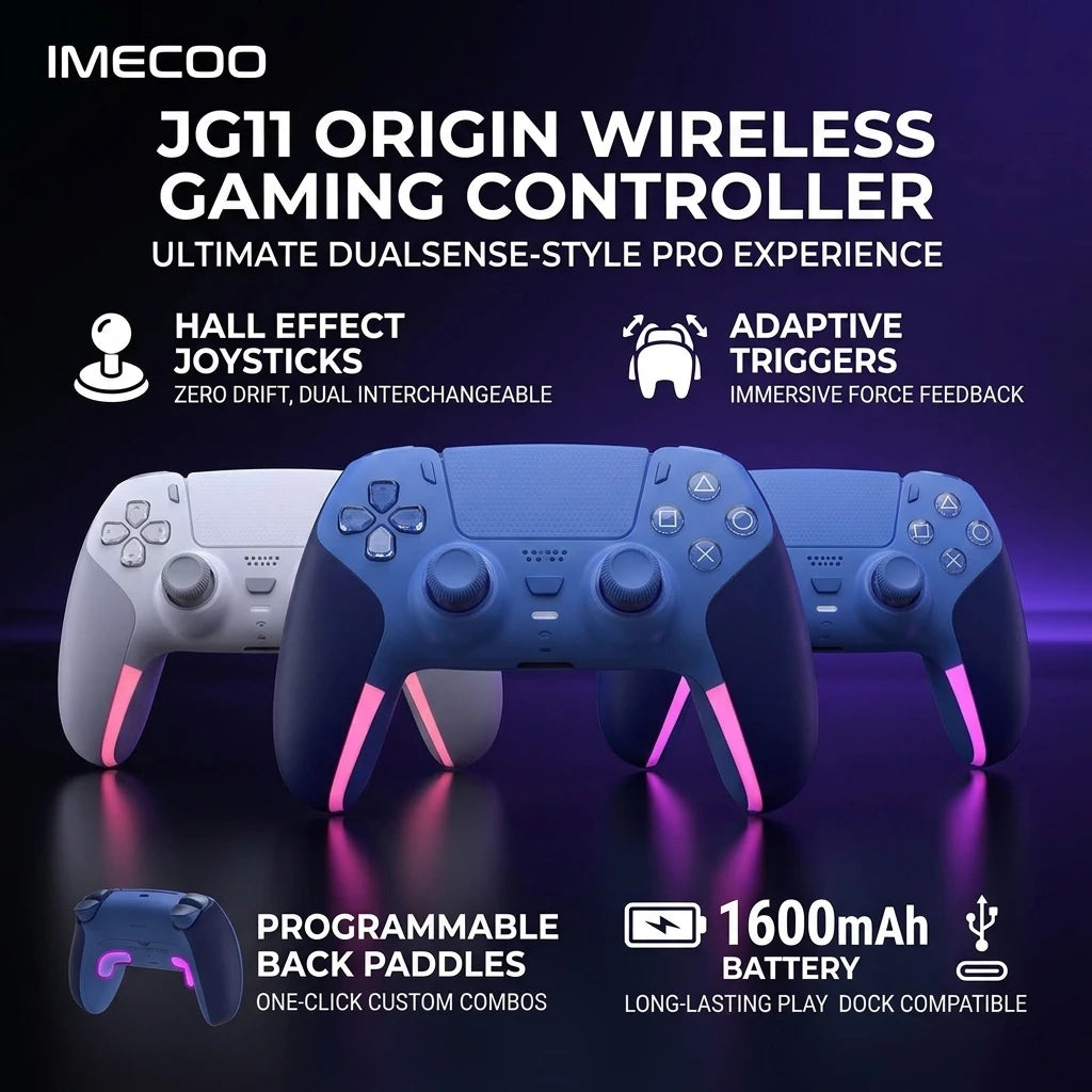IMECOO JG11 Origin Wireless Gaming Controller Adaptive Triggers Voice Coil Motor Hall Effect Joysticks PC PS5 Steam Gamepad