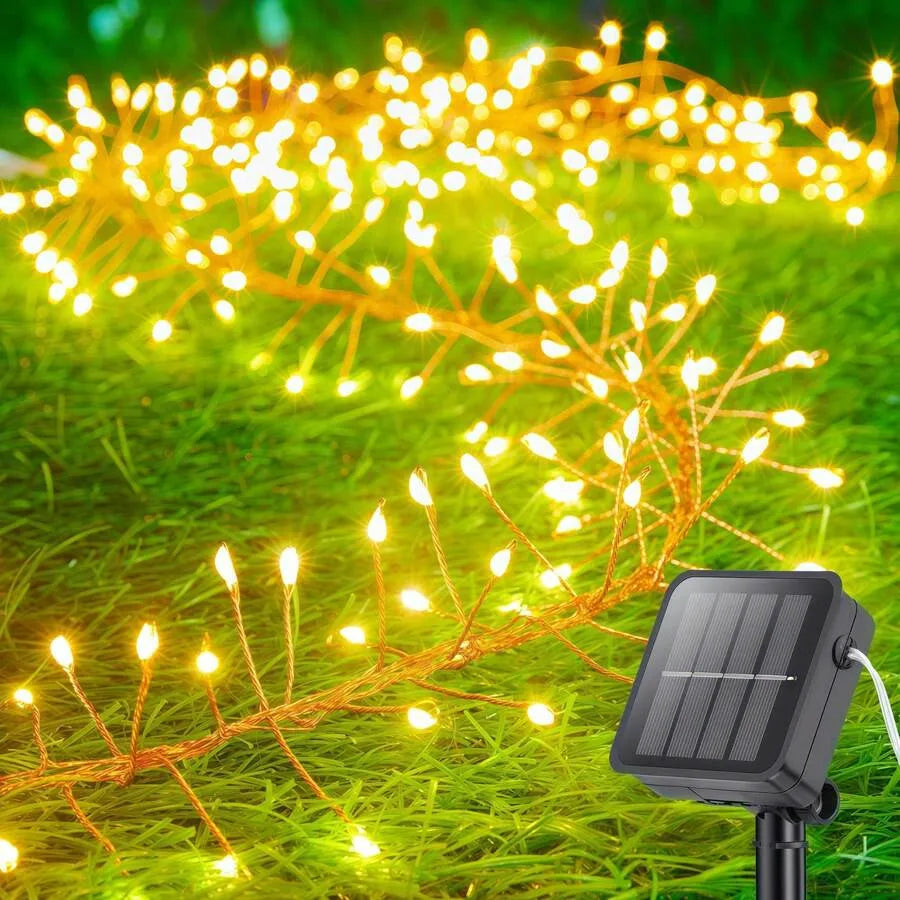 Guirnalda de luces LED solares con forma de petardo, guirnalda impermeable para exteriores, luz de hadas para boda, fiesta, jardín, decoración navideña