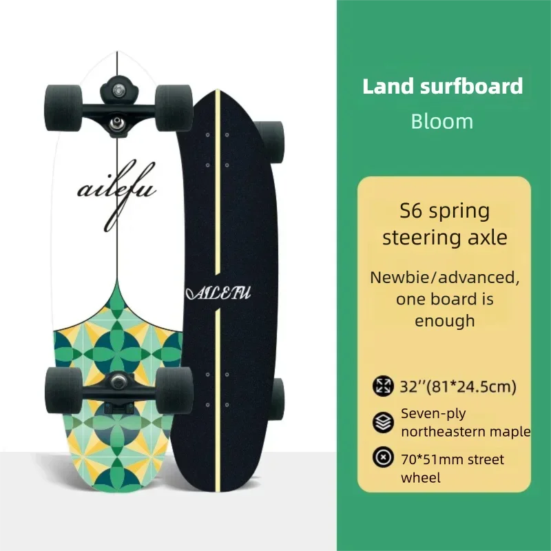 Patineta de Surf de 32 Pulgadas, Modelo S6, con Ejes de Resorte, Tabla de Madera de Arce de 7 Capas, Ruedas de PU HR80A, Completa, para Principiantes y Adultos, para Usar en la Calle