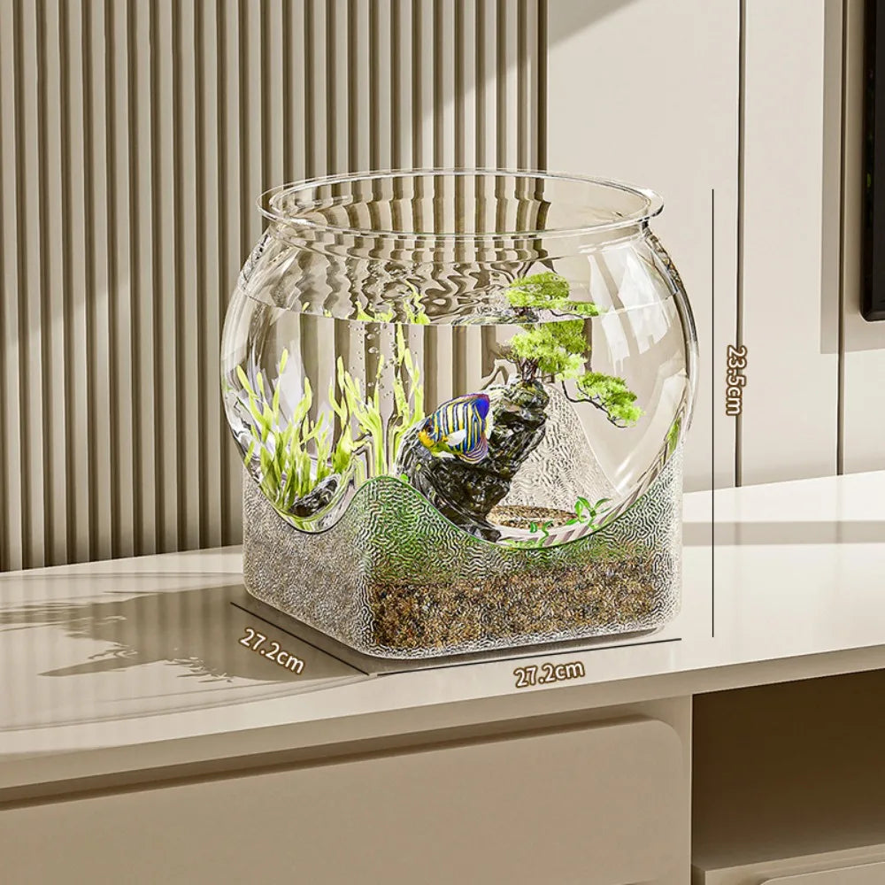 2025 Clear Fish Tank Resistant Falling Enhance Viewing Experience Desktop Aquarium Durable Round Ornamental Fish Decor