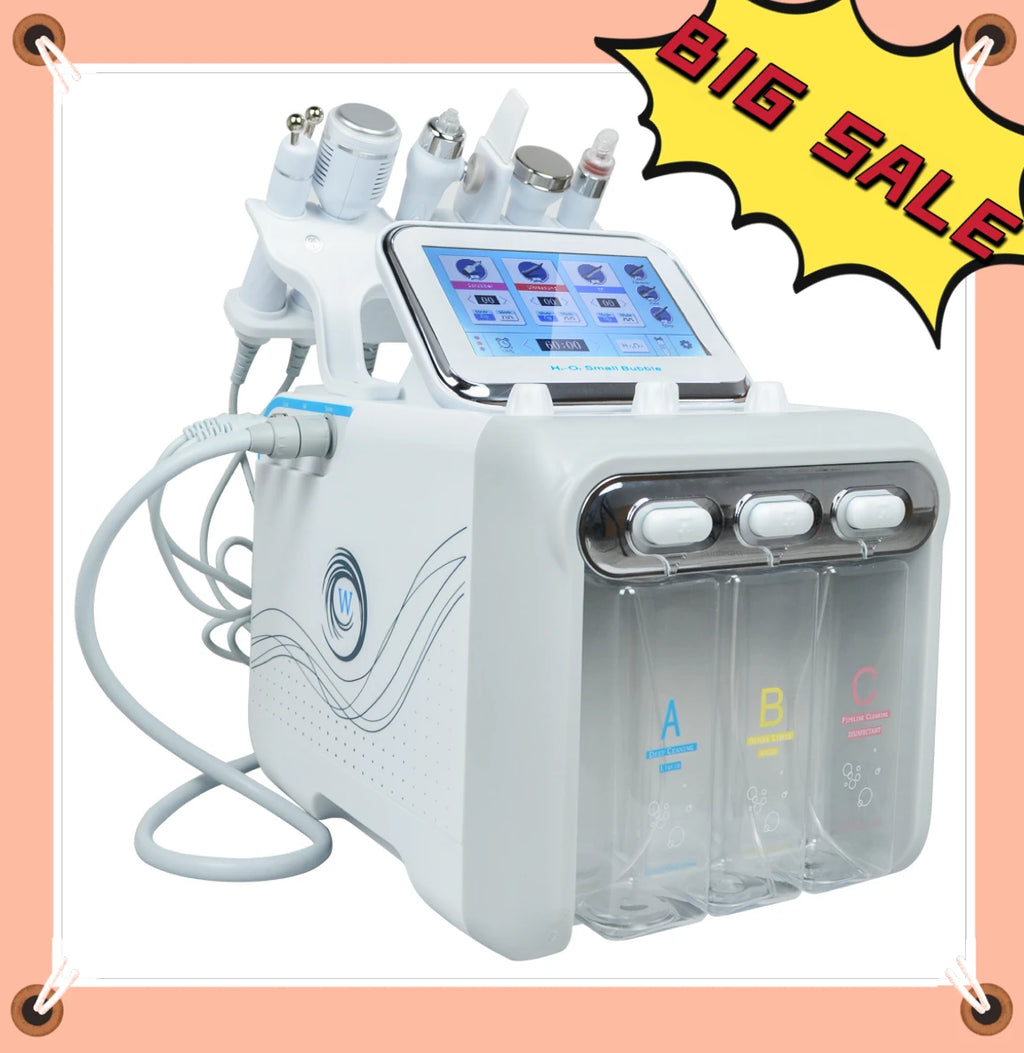 Máquina de burbujas pequeñas de hidrógeno y oxígeno 6 en 1 para limpieza facial, blanqueamiento, limpieza profunda, iluminación de la piel, reducción de poros, lifting y reafirmación.