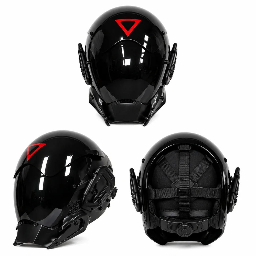 Máscara facial completa con luces LED de estilo cyberpunk, ideal para disfraces futuristas de Halloween, eventos de cosplay, festivales, actuaciones en escenarios y fiestas; accesorio para casco.
