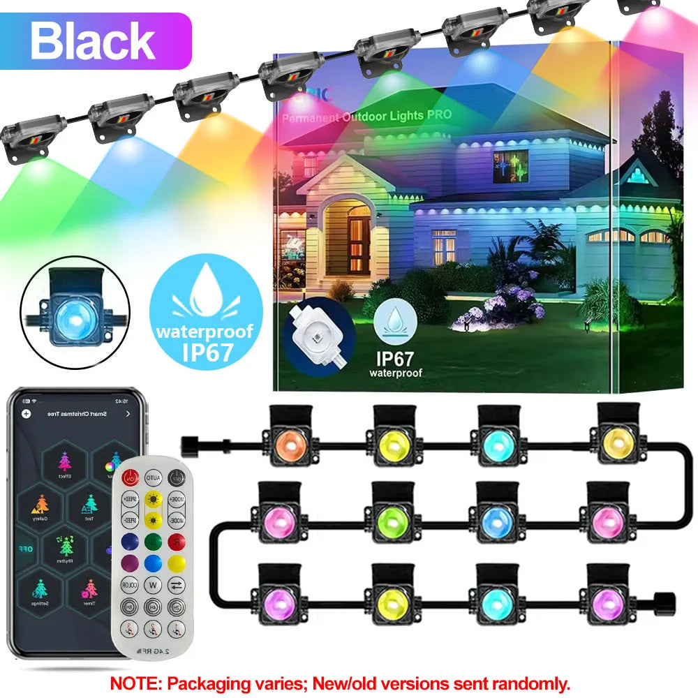 Luces RGBIC para aleros de 45M/60M/90M, luces LED permanentes para exteriores con control remoto por aplicación, guirnalda de luces impermeable IP67 para Navidad