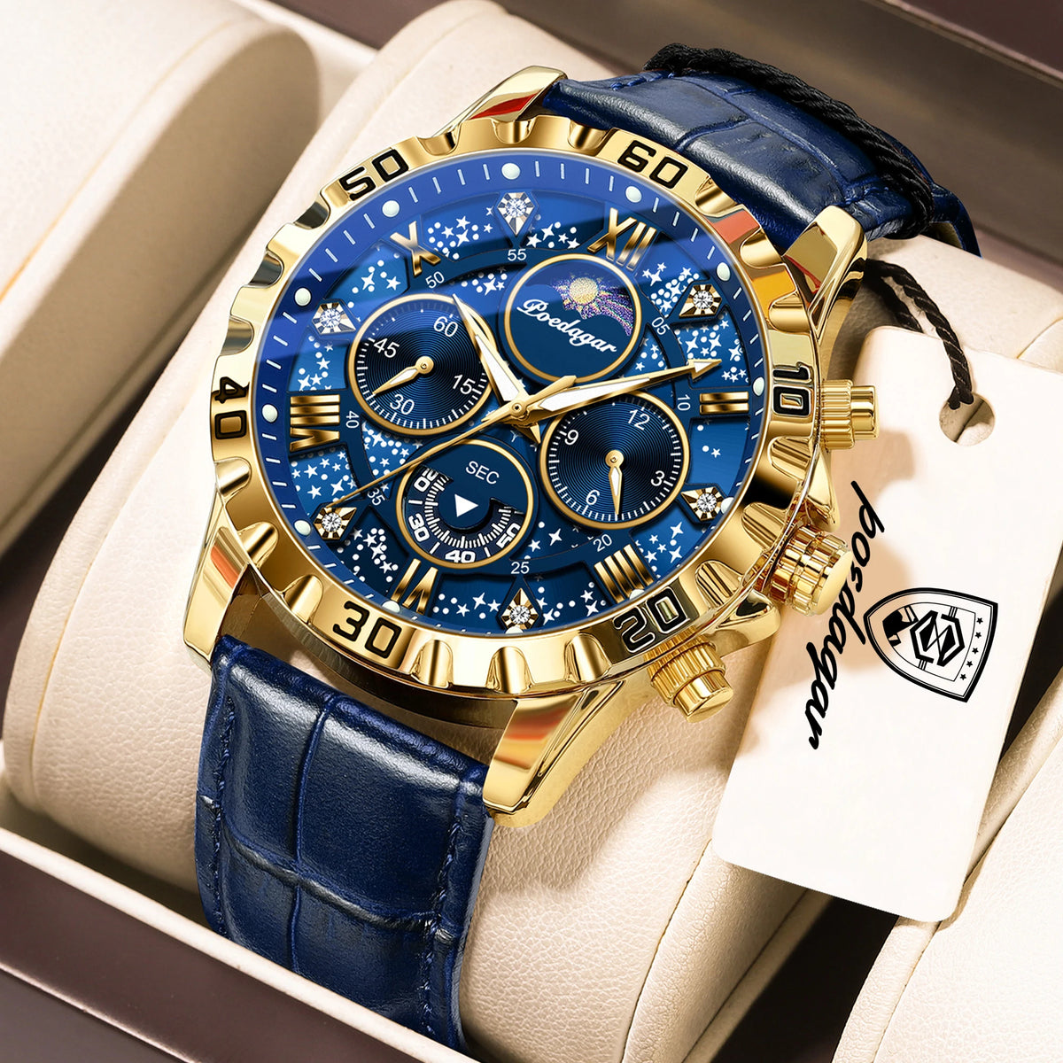 POEDAGAR Top Fashion Man Watch Waterproof Luminous Leather Business Men Wristwatch Chronograph Quartz Sports Men's Watches Reloj
