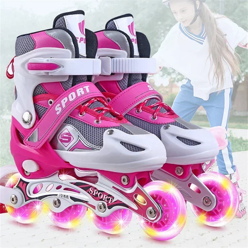 Patines en línea ajustables para niños y niñas, con ruedas iluminadas, para deportes al aire libre.