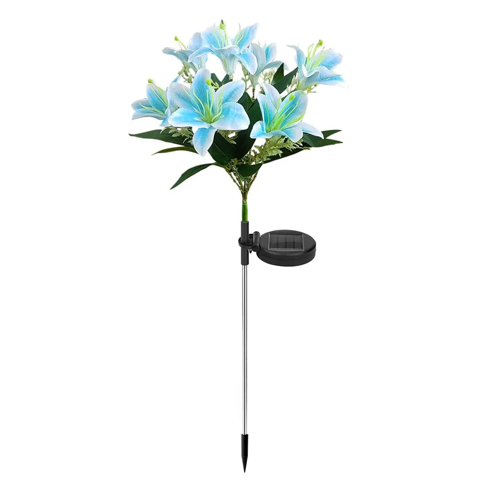 Luz Solar exterior con forma de flor de lirio Ip65, resistente al agua, alimentada por energía Solar para camino de jardín, luces de paisaje, decoración de patio