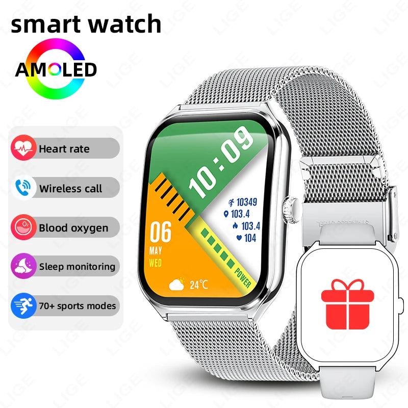 2026 New Ultra Thin SmartWatch Men 1.96"AMOLED Screen Always Show Time Heart Rate GPS Sport Waterproof Bluetooth Call Smartwatch