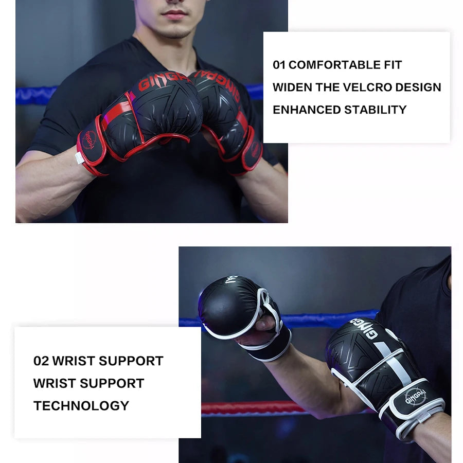 GINGPAI-guantes de boxeo profesionales MMA, Sanda, medio dedo, lucha, Muay Thai, mujeres, hombres, niños, entrenamiento, saco de arena para adultos