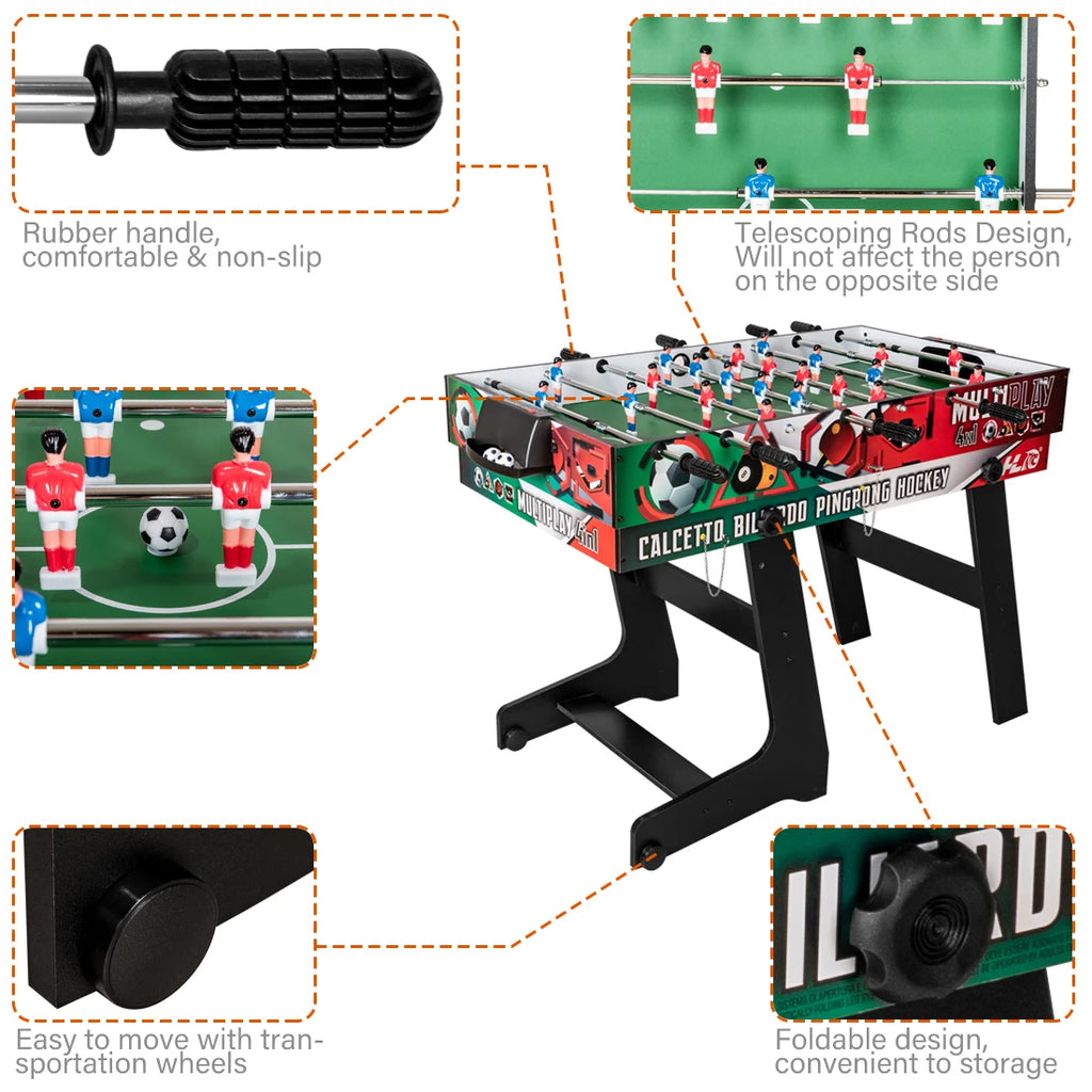 4 HLC 1 multi-game Table, tractable Table Football, multi-function Sports Baby Foot/Billiards/Table Tennis/Hockey, fair for Adults and children's Family Fun