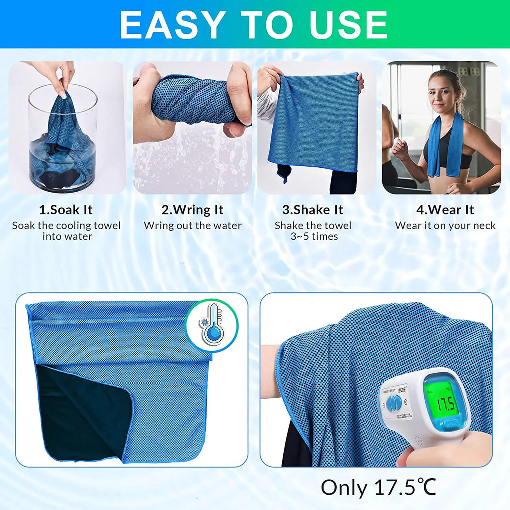 4 toallas refrescantes grandes (35,4 x 11,8 pulgadas) - Toallas suaves, transpirables y de secado rápido, perfectas para actividades al aire libre, gimnasio, yoga, correr