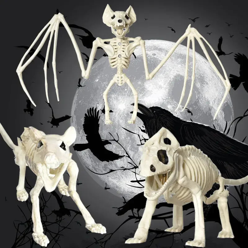 Decoraciones de Halloween: Esqueletos Realistas con Murciélagos y Escorpiones, Huesos de Animales de Plástico para Casas Encantadas, Bares y Bromas