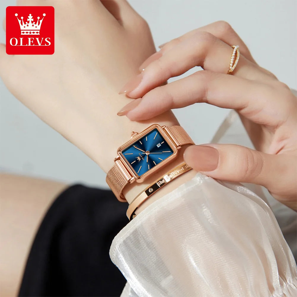 Reloj de mujer OLEVS ultradelgado de 8 mm con caja de regalo, reloj de cuarzo de lujo, elegante y moderno, con correa de malla de acero en oro rosa, modelo 3692