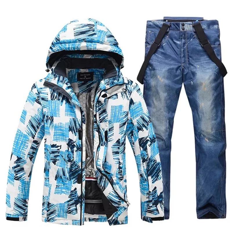 -30, Conjuntos de trajes de nieve para hombre, traje de snowboard, ropa de esquí, chaqueta de esquí y pantalón con pechera, traje de snowboard, invierno al aire libre