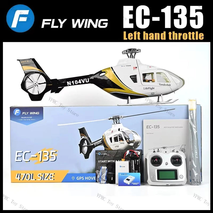 Helicóptero a escala RC Flywing EC135 sin escobillas, simulación de helicóptero a escala RC con control de vuelo ACE, GPS Beidou M10, RTF, en stock.