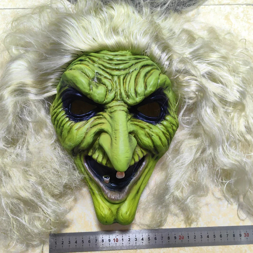 Máscara de bruja con rostro verde, para disfraces de bruja, anciana, abuela, sombrero de látex, máscaras de Halloween, carnaval, fiesta de disfraces, accesorios y regalos.