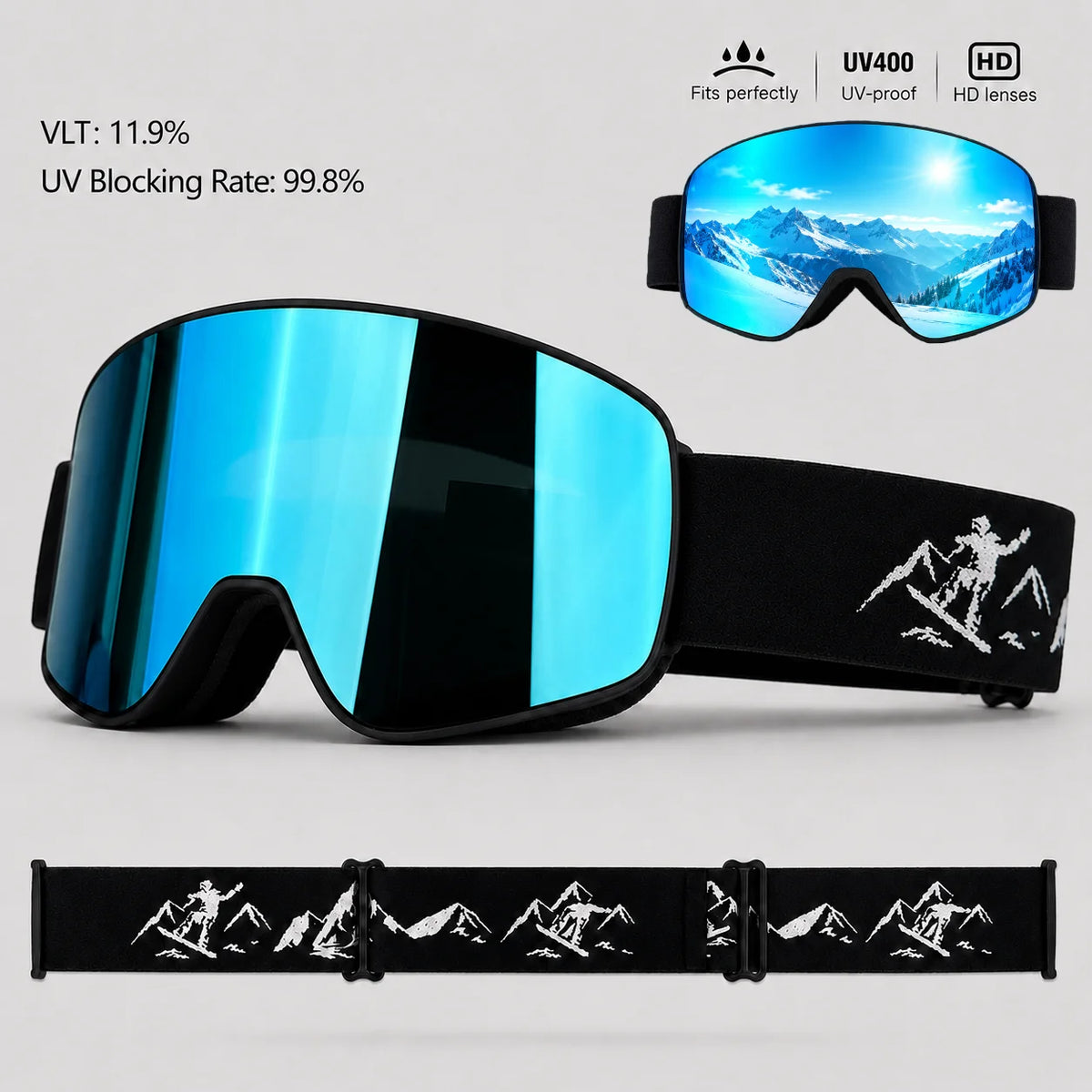 Gafas de esquí y snowboard UV400 para niños, lentes HD antivaho, gafas deportivas con correa ajustable