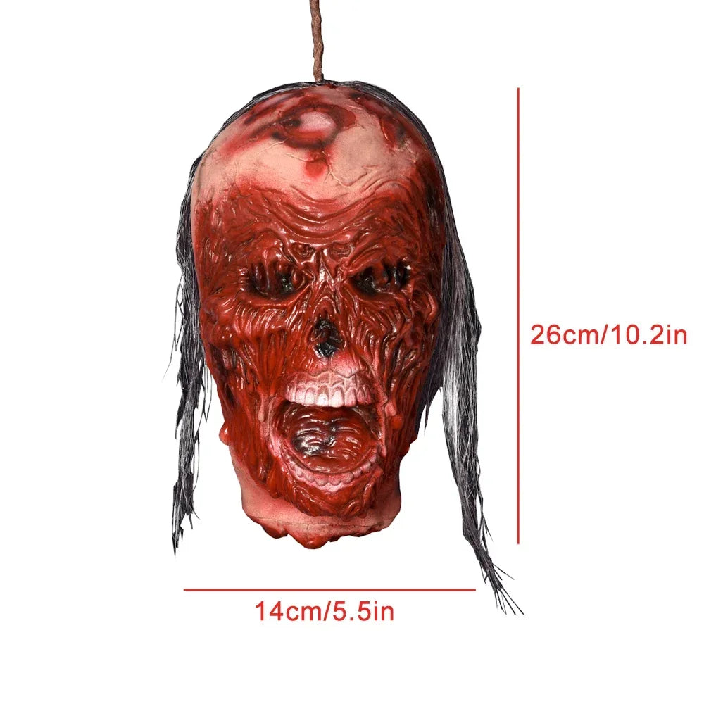 Decoración de Halloween casa embrujada Horror pelo largo cabeza simulada Ghos colgante accesorios de Halloween habitación Escape colgante con cuentas