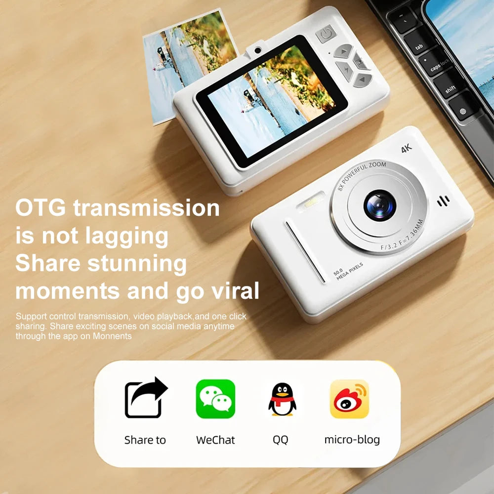 Cámara Digital 4K IPS HD de 50MP con CCD, Pantalla de 2.4 Pulgadas, Autoenfoque, Videocámara para Estudiantes, Cámara Dual 8X y Flash LED para Grabación de Video y Fotos