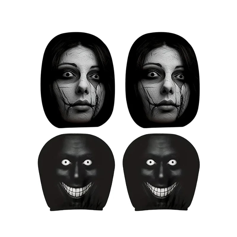 Fundas Elásticas Universales para Reposacabezas con Estampado de Retratos Misteriosos, 2/4 Piezas, Fundas para Reposacabezas de Coche con Caras Espeluznantes, Accesorios para Coche Estilo Halloween