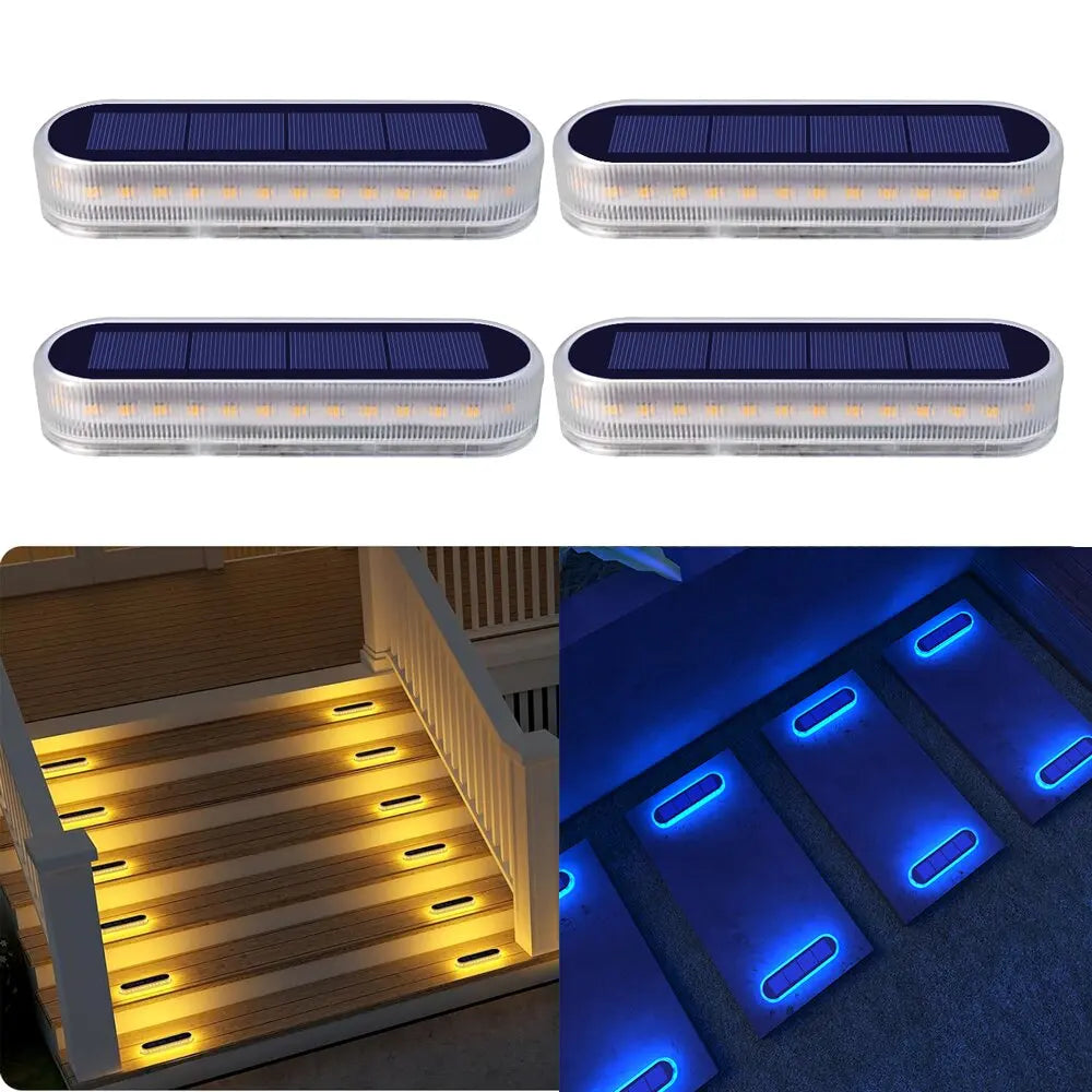Luces solares para escalones, impermeables IP68, encendido/apagado automático, luces de camino, barra de luz solar, luces LED solares para suelo, escaleras y piso